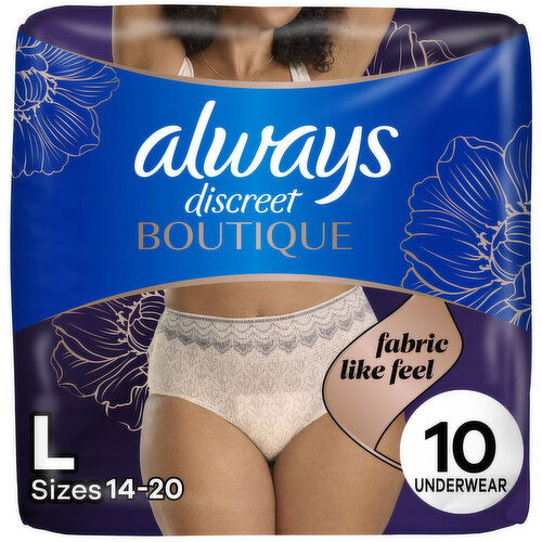 Always Discreet Discreet Boutique Incontinence Underwear, Maximum Protection, L, Rosy