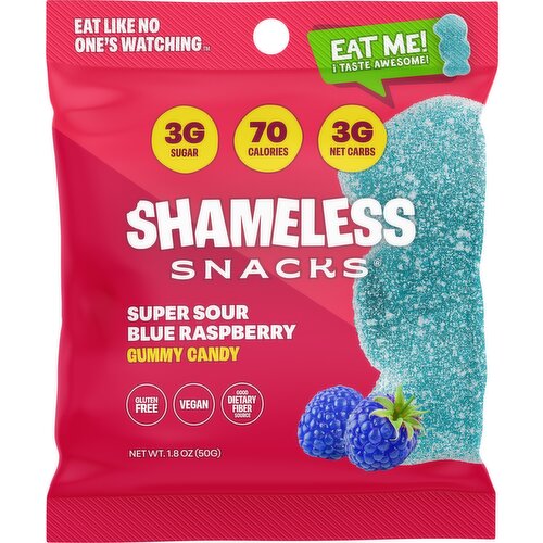 Shameless Snacks Gummy Candy, Sour Blue Raspberry