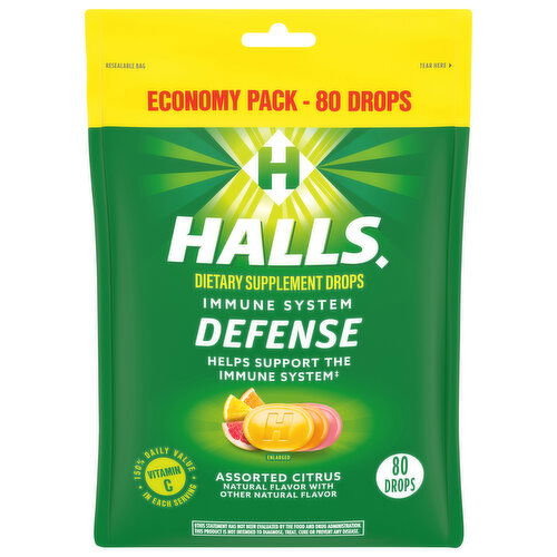 Halls Immune System Defense, Assorted Citrus, Drops, Economy Pack