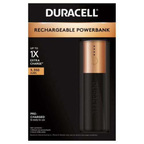 Duracell Powerbank, Rechargeable, 3,350 mAh