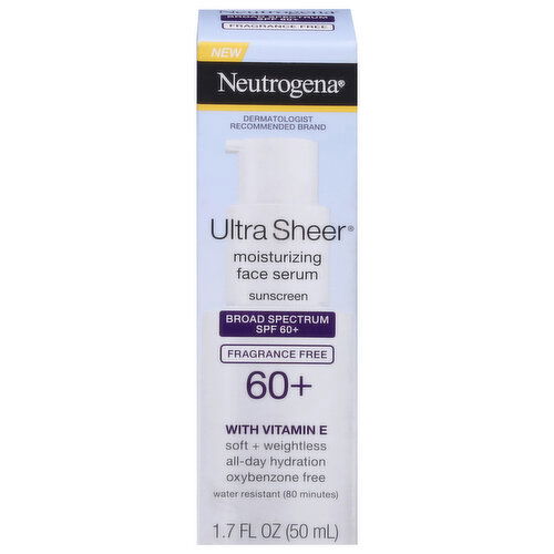 Neutrogena Sunscreen, Ultra Sheer, Moisturizing Face Serum, Fragrance Free, Broad Spectrum SPF 60+