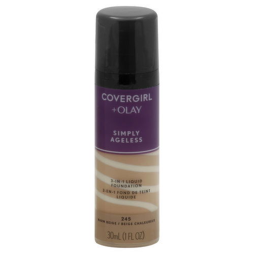 CoverGirl + Olay Simply Ageless Liquid Foundation, 3-in-1, Warm Beige 245