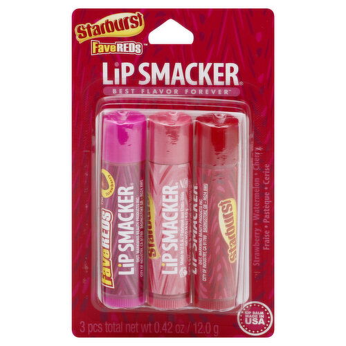 Lip Smacker Fave Reds Lip Balm, Strawberry, Watermelon, Cherry, Starburst