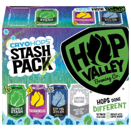 Hop Valley Brewing Co. Cryo Hops Beer, Stash Pack, Variety Pack, 12 Pack