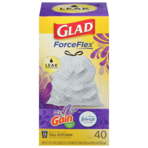 Glad Forceflex Drawstring Bags, Lavender Scent, Tall Kitchen