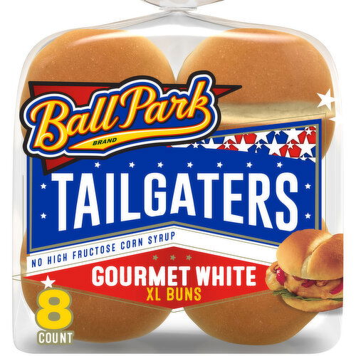 Ball Park Tailgaters Gourmet White Extra Large Buns, 8 count, 21 oz