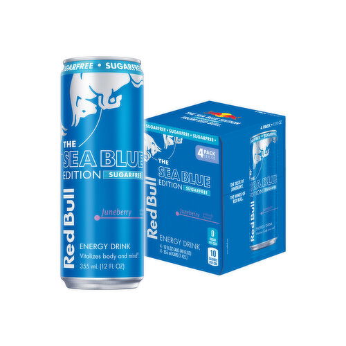 Red Bull Sea Blue Edition Sugar Free Energy Drink, Juneberry, 12 fl. oz., with 114mg Caffeine, Taurine & B Vitamins