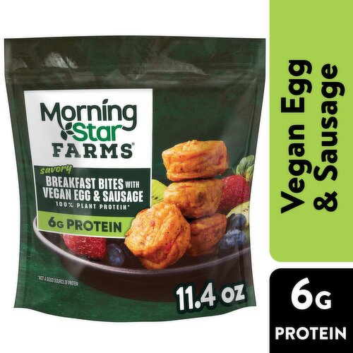 MorningStar Farms Meatless Breakfast Bites, Vegan Plant-Based Protein, Frozen Breakfast, Vegan Egg and Sausage