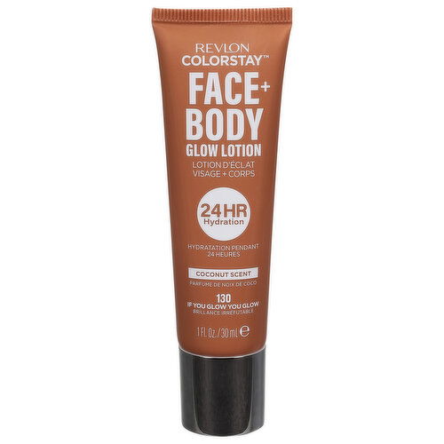 Revlon ColorStay Glow Lotion, Face + Body, 130 If You Glow You Glow, Coconut Scent