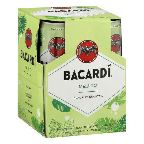 Bacardi Rum Cocktail, Mojito, 4 Pack