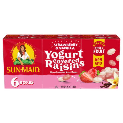 Sun-Maid Strawberry & Vanilla Yogurt Covered Raisins 6-Pack/1oz Cartons