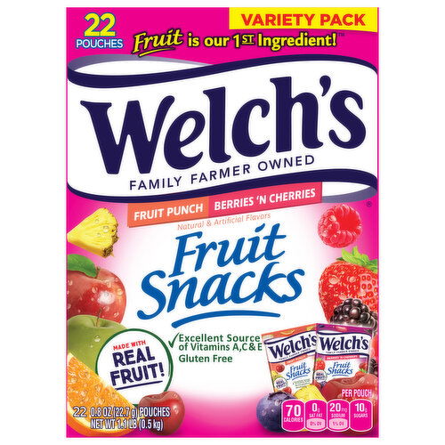 Welch's Fruit Snacks, Fruit Punch/Berries 'N Cherries, Variety Pack