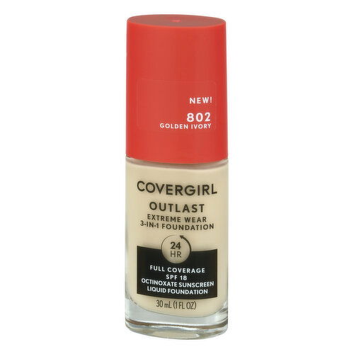 CoverGirl Outlast Foundation, 3-in-1, Extreme Wear, Golden Ivory 802, SPF 18