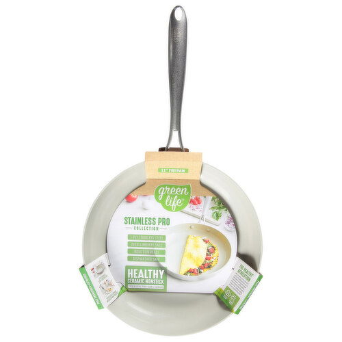 Green Life Stainless Pro Collection Frypan, Healthy Ceramic Nonstick, 11 Inch