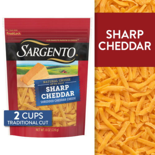 SARGENTO Off the Block Sargento® Shredded Sharp Natural Cheddar Cheese, Traditional Cut, 8 oz.