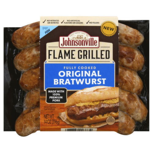 Johnsonville Flame Grilled Bratwurst, Original, Pork