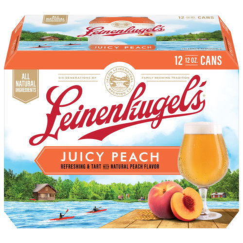 Leinenkugel's Introducing Leinenkugel’s Juicy Peach, a refreshing and easy-drinking beer that balances delicious sweetness from natural peach juice with subtle tart notes. This mild fruited session beer with 4.4% ABV is made with the juice from real peaches. 