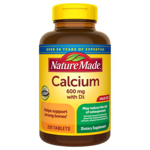 Nature Made Calcium, with D3, 600 mg, Tablets, Value Size