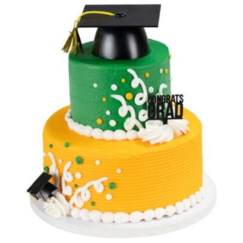 Cub Tiered Graduation Cake with Curly Lines & Dots