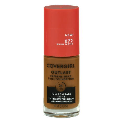 CoverGirl Foundation, 3-in-1, Warm Tawny 872, Sunscreen SPF 18