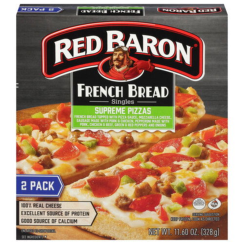 Red Baron Pizzas, French Bread, Singles, Supreme, 2 Pack