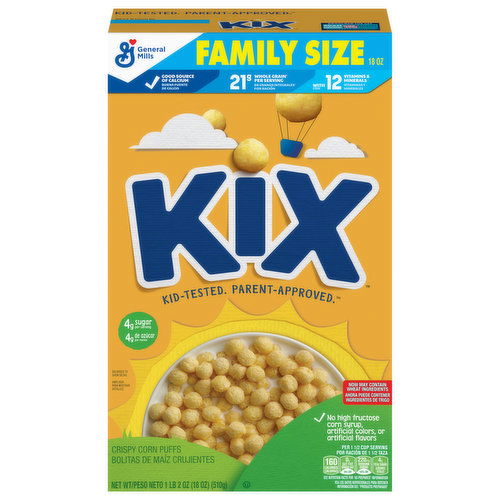 Kix Cereal, Corn Puffs, Crispy, Family Size