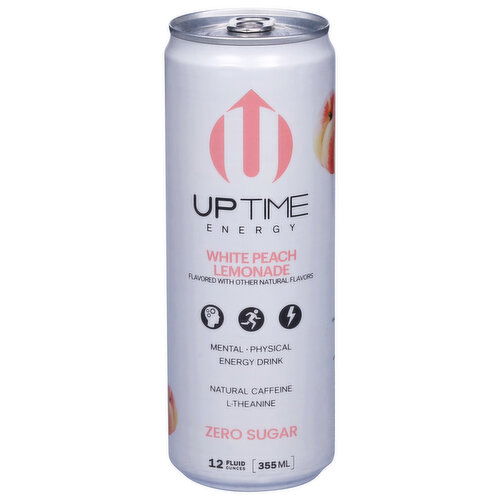 Uptime Energy Drink, Zero Sugar, White Peach Lemonade