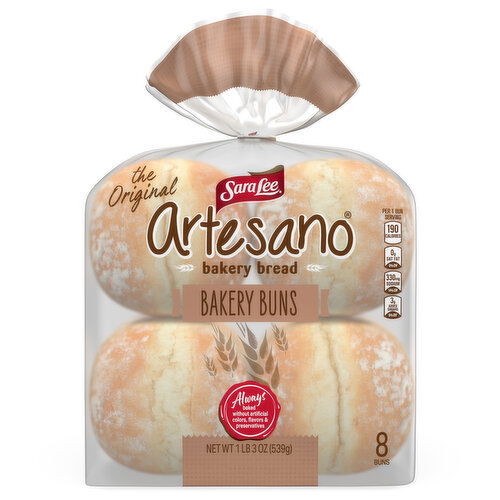 Sara Lee Artesano White Bakery Buns, 8 count, 19 oz