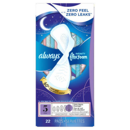 Always Infinity Always Infinity Pads, Size 5, Extra Heavy Overnight, with Wings, 22 CT