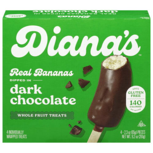 Diana's Gluten Free Dark Chocolate Frozen Fresh Fruit Banana Sticks