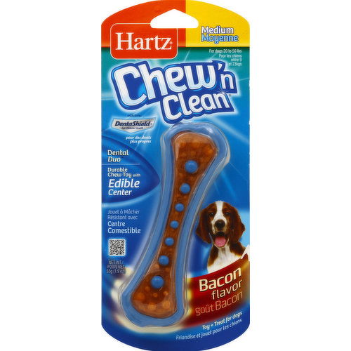 Hartz Chew'n Clean Dental Duo Toy + Treat for Dogs, Medium, Bacon Flavor