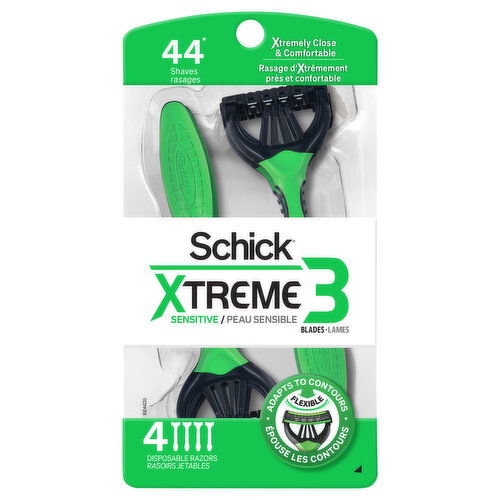 Schick Xtreme 3 Razors, Disposable, Sensitive, 3 Blades