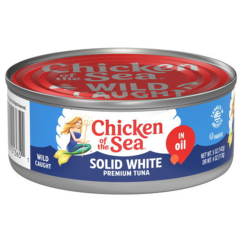 Chicken of the Sea Tuna, in Oil, Solid White, Premium, Wild Caught