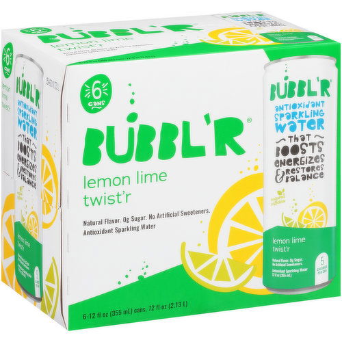 BUBBL'R Antioxidant Sparkling Water - lemon lime twist'r - 6 pk/12 fl oz. Cans