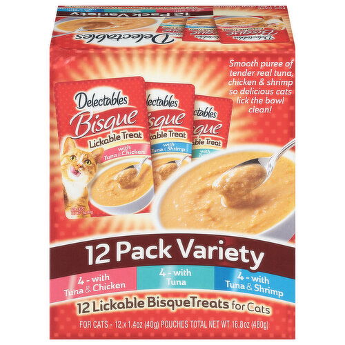 Delectables Lickable Bisque Treats, 12 Pack Variety