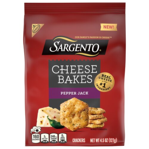 SARGENTO Cheese Bakes Pepper Jack Crackers, Cheese Crackers, Lunch Snacks, 4.5 oz