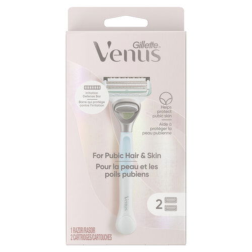 Venus Pubic Hair and Skin, Women's Razor Handle + 2 Blade Refills