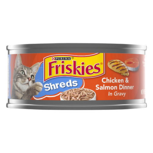 Friskies Cat Food, Salmon & Chicken Dinner in Gravy, Shreds