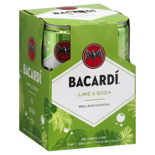 Bacardi Cocktail, Lime & Soda, 4 Pack
