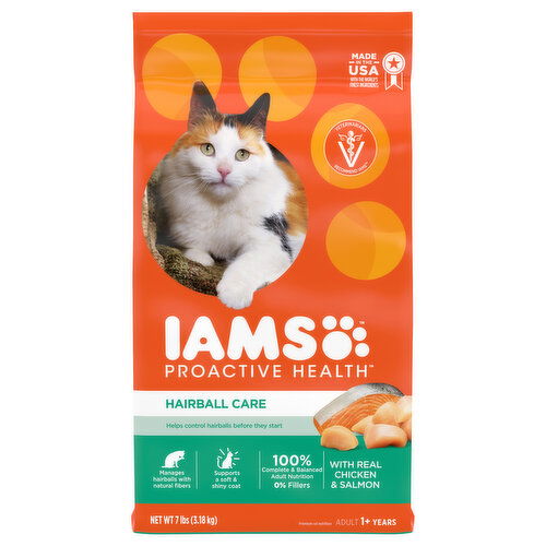 IAMS Proactive Health Cat Nutrition, Premium, with Real Chicken & Salmon, Hairball Care, Adult 1+ Years