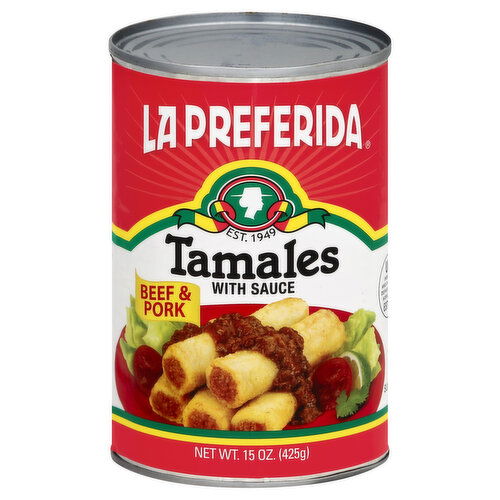 La Preferida Tamales, with Sauce, Beef & Pork