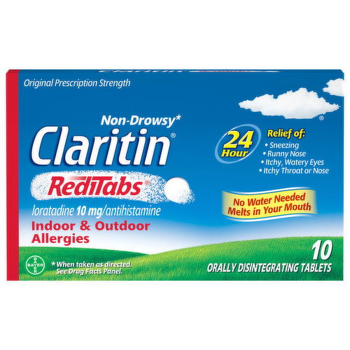 Claritin RediTabs Loratadine, Non-Drowsy, Original Prescription Strength, 10 mg, Orally Disintegrating Tablets