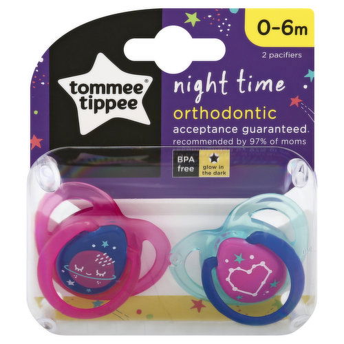 Tommee Tippee Pacifier, Orthodontic, Night Time, 0-6m