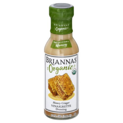 Briannas Organic Dressing, Vinaigrette, Honey Ginger