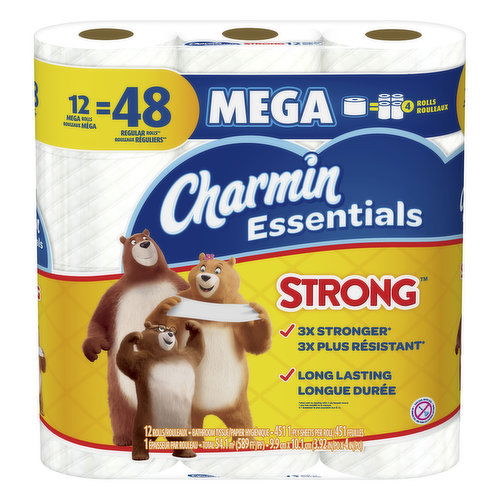 Charmin Essentials Bathroom Tissue, Mega Roll, Strong, 1-Ply