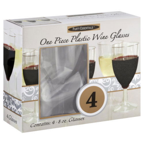 Party Essentials Wine Glasses, Plastic, One Piece, 8 Ounce