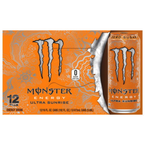 Monster Energy Energy Drink, Zero Sugar, Ultra Sunrise, 12 Pack