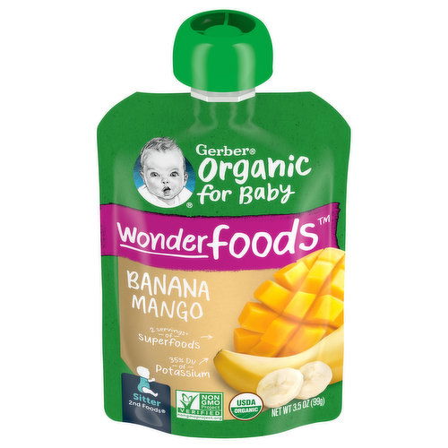 Gerber Organic for Baby Banana Mango, Wonderfoods, Sitter 2nd Foods