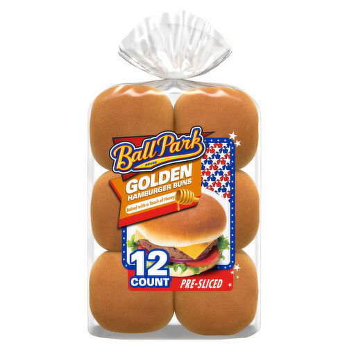 Ball Park Golden Honey Pre-sliced Hamburger Buns, 12  count, 23 oz