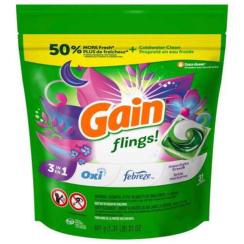 Gain Flings! 3 in 1 Pacs Capsules Moonlight Breeze Detergent